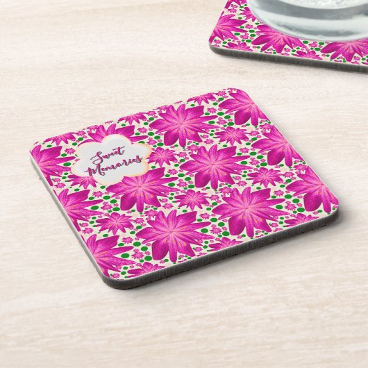 Custom Hot Pink Floral Seamless Pattern  コースター (左側)