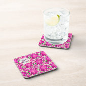 Custom Hot Pink Floral Seamless Pattern  コースター (右側)