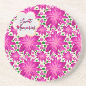 Custom Hot Pink Floral Seamless Pattern  コースター (正面)