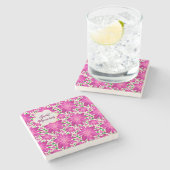 Custom Hot Pink Floral Seamless Pattern  ストーンコースター (横)