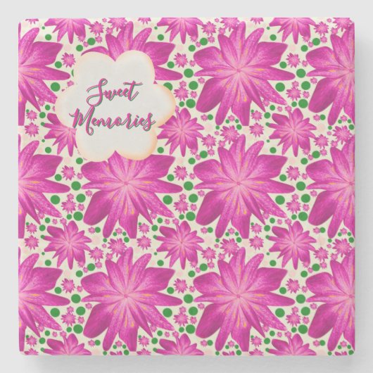 Custom Hot Pink Floral Seamless Pattern  ストーンコースター (正面)