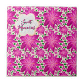 Custom Hot Pink Floral Seamless Pattern  タイル (正面)