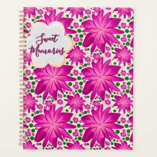 Custom Hot Pink Floral Seamless Pattern  プランナー手帳 (正面)