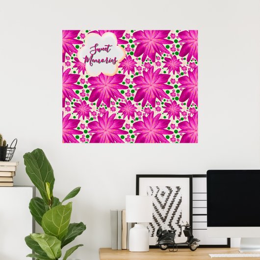 Custom Hot Pink Floral Seamless Pattern  ポスター (ホームオフィス)