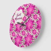 Custom Hot Pink Floral Seamless Pattern  ラージ壁時計 (傾斜)