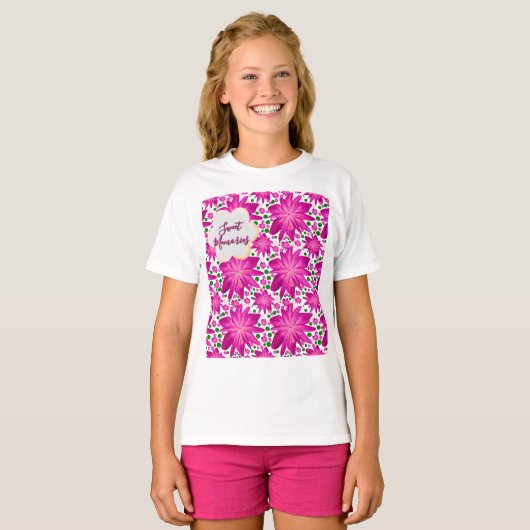 Custom Hot Pink Floral Seamless Pattern  Tシャツ (正面フル)