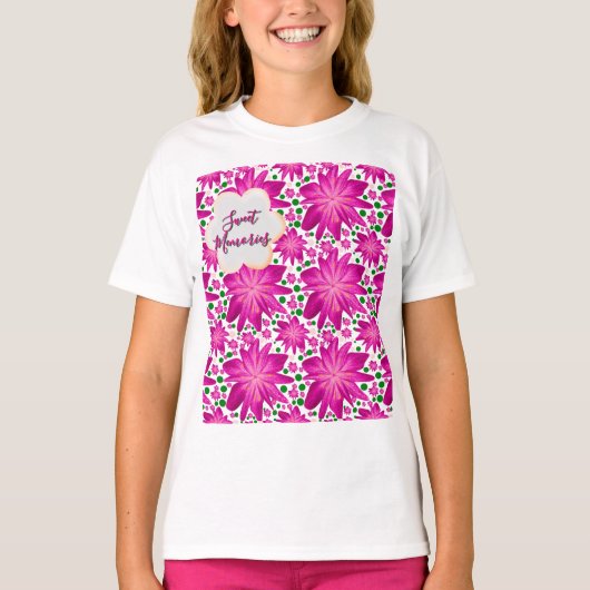 Custom Hot Pink Floral Seamless Pattern  Tシャツ (正面)