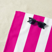 Custom HotPink White Striped Beach Towel with Name ビーチタオル (インサイチュ)