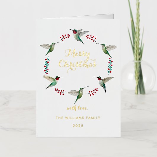 Custom Hummingbird Christmas Foil Holiday Card 箔シーズンカード (正面)