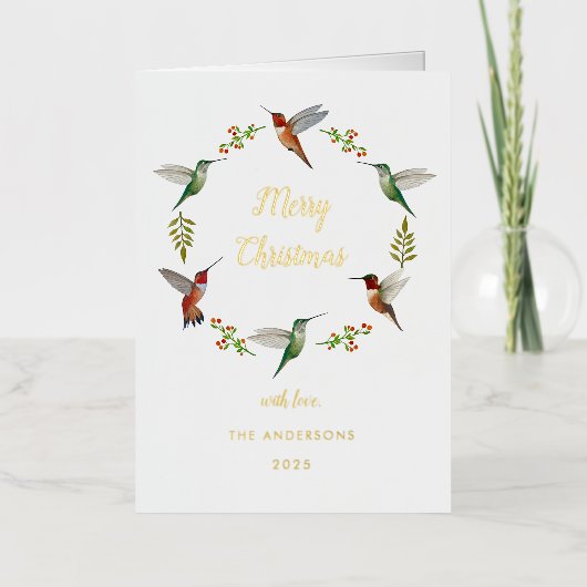 Custom Hummingbird Christmas Foil Holiday Card 箔シーズンカード (正面)