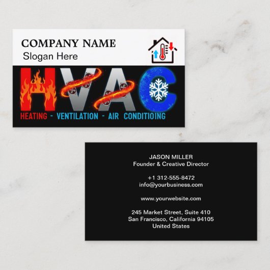 Custom HVAC Business Card with Company Logo slog 2 名刺 (正面/裏面)