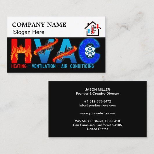 Custom HVAC Business Card with Company Logo slog 4 名刺 (正面/裏面)