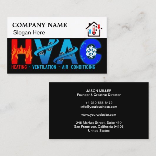 Custom HVAC Business Card with Company Logo slog 5 名刺 (正面/裏面)