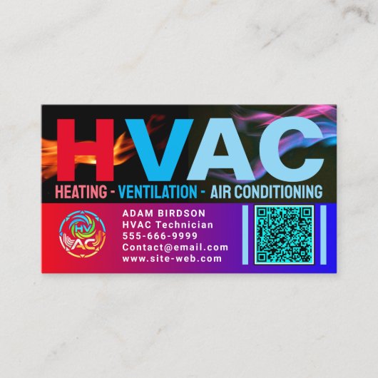 Custom HVAC Company Logo Qr Code | Professional AC 名刺 (正面)