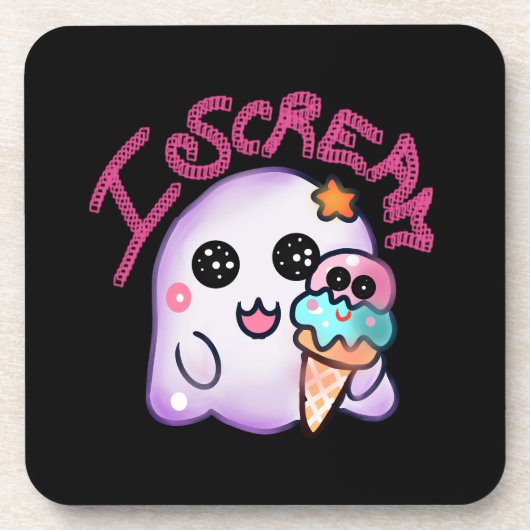 Custom "I Scream" Ghost with Ice Cream Cone Art コースター (正面)