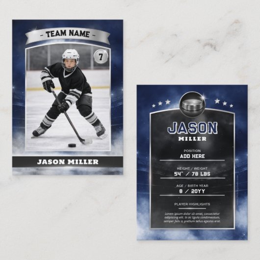 Custom Ice Hockey Trading Card Blue Silver Stadium コーリングカード (正面/裏面)