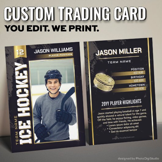 Custom Ice Hockey Trading Card, Gold Power Player コーリングカード