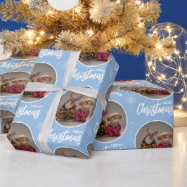 Custom Icy Blue Merry Christmas One Circle Photo ラッピングペーパー