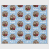 Custom Icy Blue Merry Christmas One Circle Photo ラッピングペーパー (フラット)