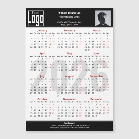 Custom Image Logo Black White 2026 Calendar Magnet (正面)