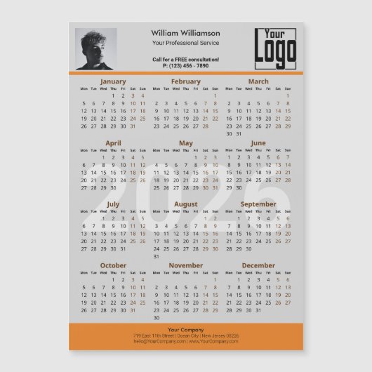 Custom Image Logo Gray Orange 2026 Calendar Magnet (正面)