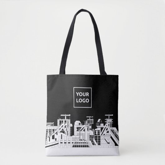 Custom Industrial Skyline Tote Bag with Logo トートバッグ (正面)