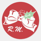 Custom Initals White Bow Holiday Sticker ラウンドシール (正面)