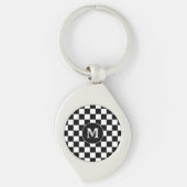 Custom Initial, Black White Checkered Keychain キーホルダー (正面)
