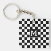Custom Initial, Black White Checkered Keychain キーホルダー (正面)