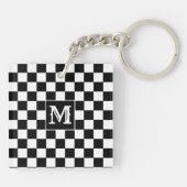 Custom Initial, Black White Checkered Keychain キーホルダー (裏面)