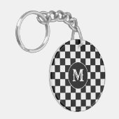 Custom Initial, Black White Checkered Keychain キーホルダー (正面左)