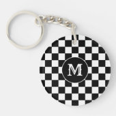 Custom Initial, Black White Checkered Keychain キーホルダー (正面)