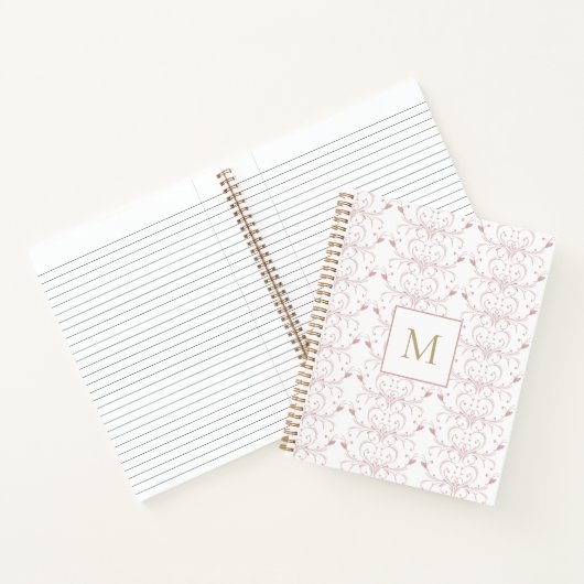 Custom Initial Dusty Rose Botanical Butterfly ノートブック (内部)