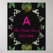 Custom Initial Elegant Botanical Monogram Print ポスター (正面)