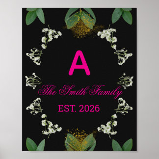 Custom Initial Elegant Botanical Monogram Print ポスター
