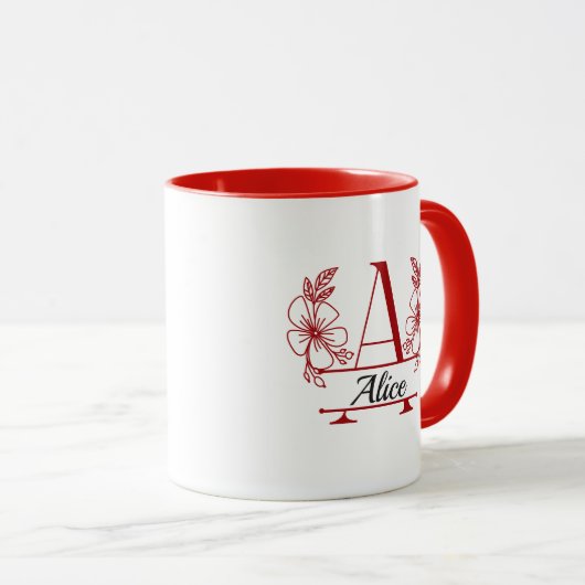 Custom Initial Floral Monogram Mug マグカップ (正面右)