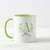 Custom Initial Floral Monogram Mug マグカップ (左)