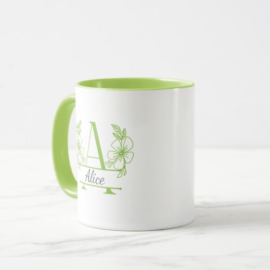 Custom Initial Floral Monogram Mug マグカップ (正面左)