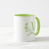 Custom Initial Floral Monogram Mug マグカップ (正面右)