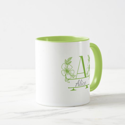 Custom Initial Floral Monogram Mug マグカップ (正面右)