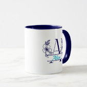 Custom Initial Floral Monogram Mug マグカップ (正面右)