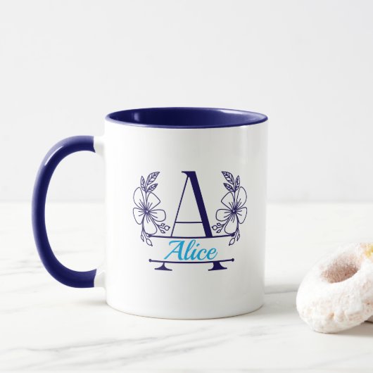 Custom Initial Floral Monogram Mug マグカップ (ドーナツ)