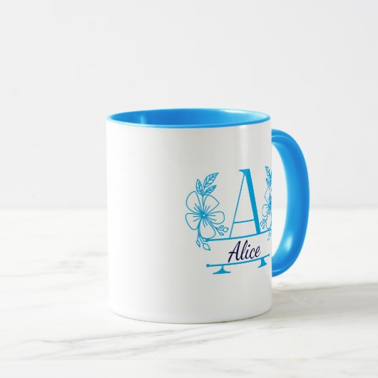 Custom Initial Floral Monogram Mug マグカップ (正面右)