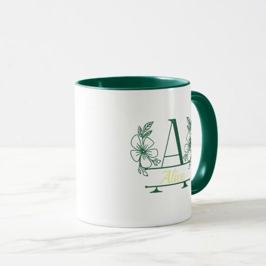 Custom Initial Floral Monogram Mug マグカップ (正面右)
