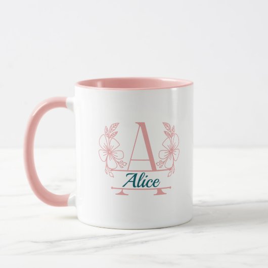 Custom Initial Floral Monogram Mug マグカップ (左)