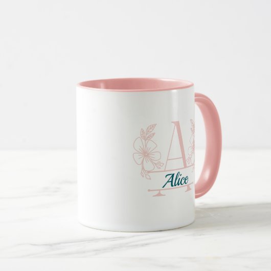 Custom Initial Floral Monogram Mug マグカップ (正面右)