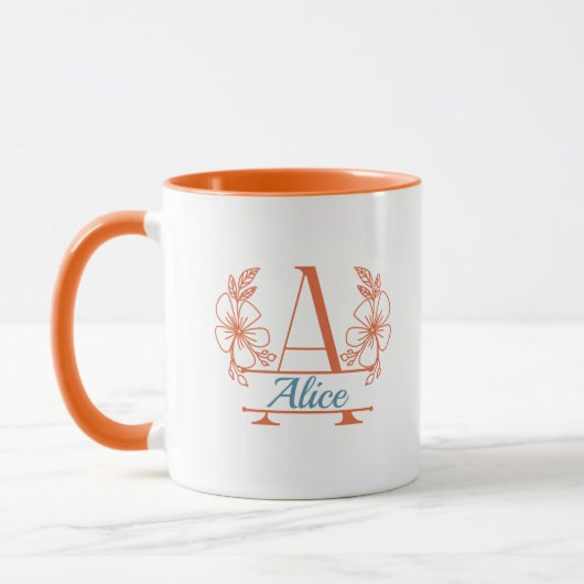 Custom Initial Floral Monogram Mug マグカップ (左)