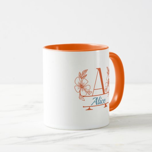 Custom Initial Floral Monogram Mug マグカップ (正面右)