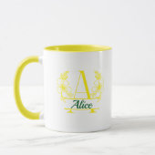 Custom Initial Floral Monogram Mug マグカップ (左)