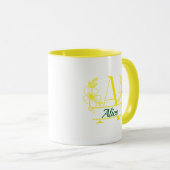 Custom Initial Floral Monogram Mug マグカップ (正面右)